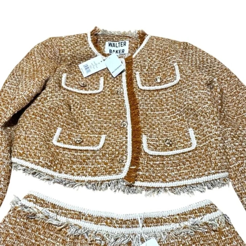 NWT Walter Baker Set Laken Gingham Sz 10 Shorts & Tweed Jacket XL Honey MSRP 496